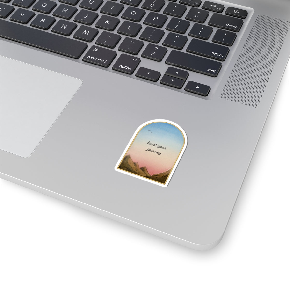 Trust Your Journey Sticker — Arched Sunset Mountain Kiss-Cut Decal